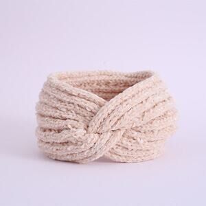 Cozy Chenille Headband Style Ear Warmer Ivory Gray Black